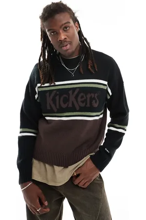 Kickers Relaxed knit sweater with stripe logo in brown