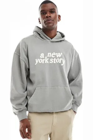 Only & Sons Relaxed fit hoodie with NY print in washed light gray