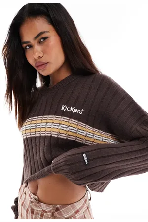 Kickers Cropped knit cricket sweater with embroidered logo in brown