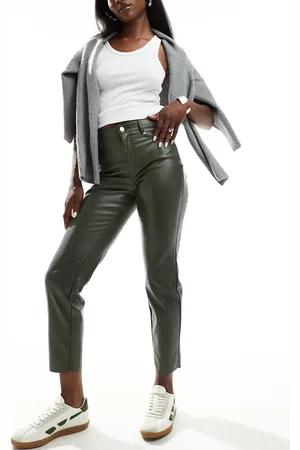 ONLY Emily high waisted faux leather pants in dark