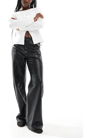 Pull&Bear Wide leg faux leather pants in