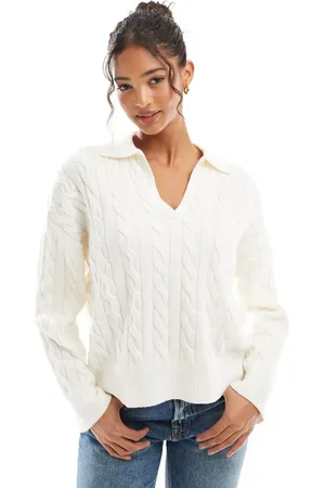 Bershka Oversized cable knit sweater in ecru