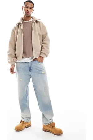 Bershka Textured shearling jacket in ecru