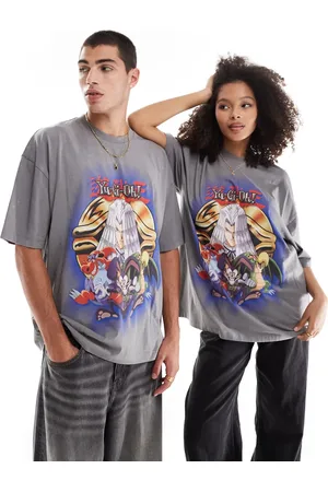 ASOS Unisex oversized licensed t-shirt with Yu-Gi-Oh! print in washed grey