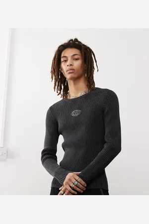 Reclaimed Ribbed knit top with spray and badge logo in