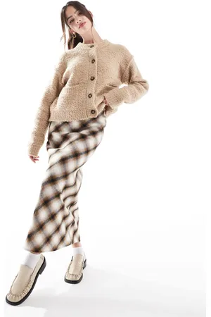 Stradivarius Midi skirt in check print