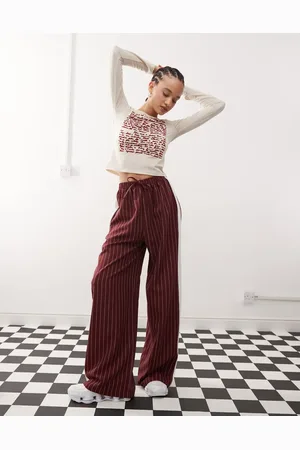 Reclaimed Pinstripe pants with side panel in burgundy