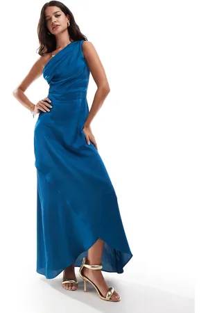 TFNC Bridesmaid one shoulder satin maxi dress in teal