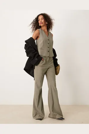 MANGO Relaxed fit straight leg pants in beige - part of a set