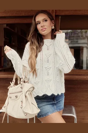 The Frolic X Bella Stovey exclusive pointelle scallop edge sweater in cream