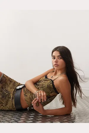COLLUSION Lace trim strappy cami top in leopard mesh - part of a set