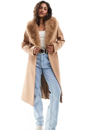EVER NEW Faux fur collar coat in camel