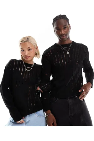 Reclaimed Unisex spliced laddered knit sweater in