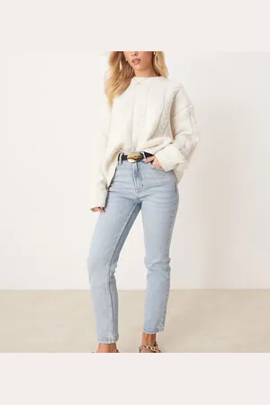 Stradivarius Petite cotton slim mom jeans with stretch in washed