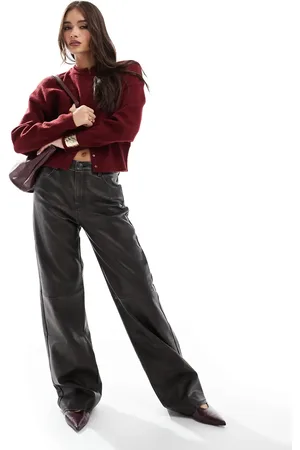Pull&Bear Straight leg faux leather pants in washed