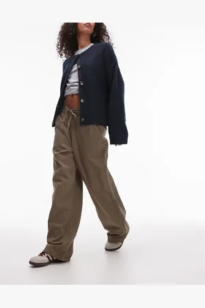 Topshop Pull on tie waist pants in khaki