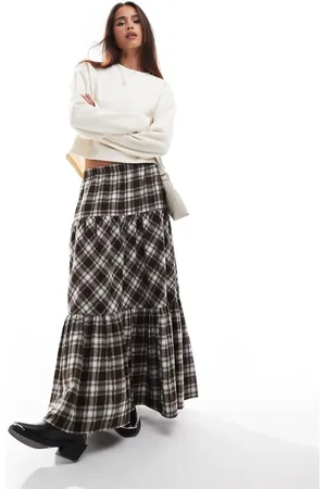 Stradivarius STR boho midi skirt in plaid print