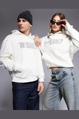 ASOS Unisex oversized license hoodie with The Beatles prints in off white