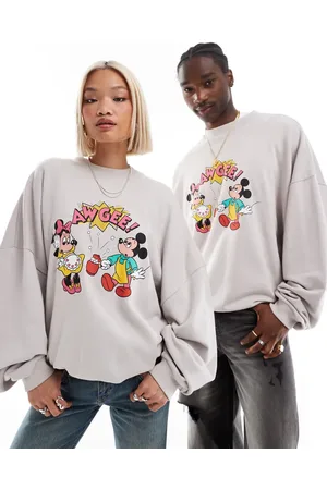 ASOS Disney unisex super oversized sweatshirt with Mickey Mouse and Minnie Mouse print in gray