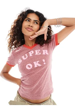 Deus Ex Machina X ASOS exclusive super ok! print v-neck ringer baby t-shirt in