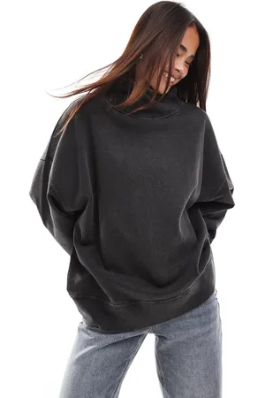 ASOS Heavyweight high neck sweatshirt in washed charcoal