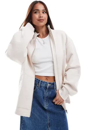 ASOS High neck zip up sweatshirt in heathered oatmeal
