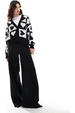 French Connection Knitted cardigan with love hearts in black and white