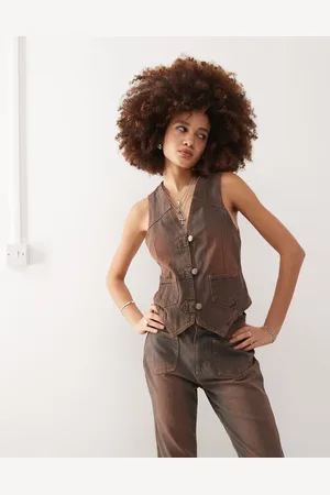 Reclaimed Western denim vest in washed