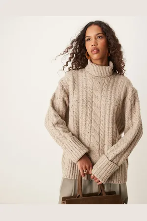 ASOS High neck cable knit sweater in neppy yarn