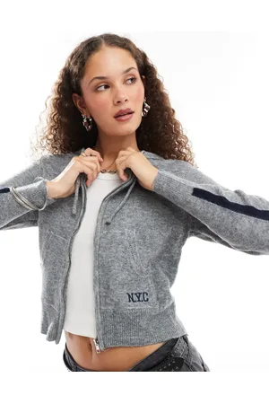 Daisy Street 90s zip up fitted hoodie with navy side stripes
