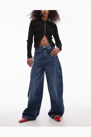 MANGO Wide leg jean with seam detail in medium