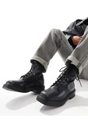 Pull&Bear Square toe lace up boots in