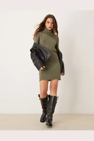 JDY Turtleneck knit dress in khaki melange