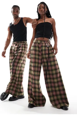 COLLUSION Unisex wide leg pants in brushed plaid