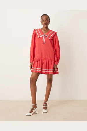 Neon Rose Textured collar detail mini smock dress in