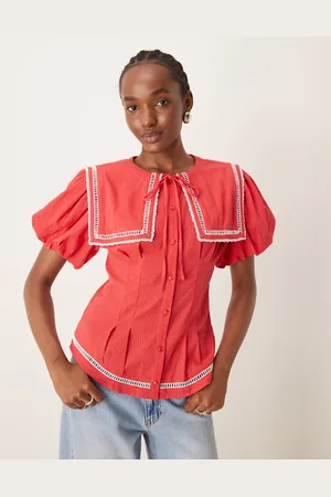 Neon Rose Oversized sailor collar fitted blouse in