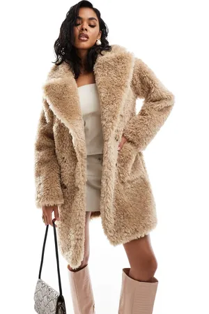 EVER NEW Button up faux fur coat in light