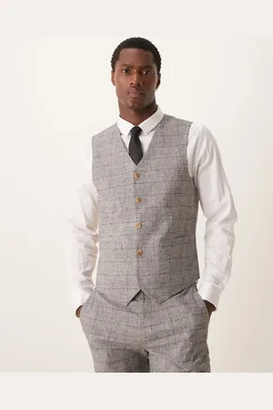 ASOS New skinny linen mix suit vest in prince of wales plaid