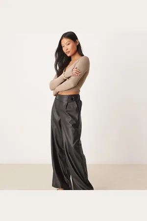 JDY High waisted wide leg faux leather pants in