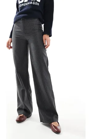Pull&Bear Raw hem waistband straight leg pants in pinstripe