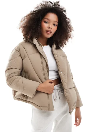 Sixth June Logo puffer coat in beige
