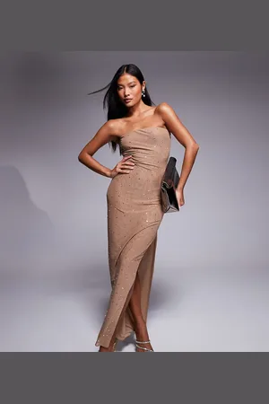 Jaded Rose Hotfix bandeau mini dress in taupe