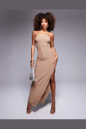 Jaded Rose Hotfix bandeau midaxi dress in taupe