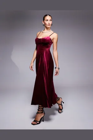 Jaded Rose Drop waist velvet midaxi dress in oxblood