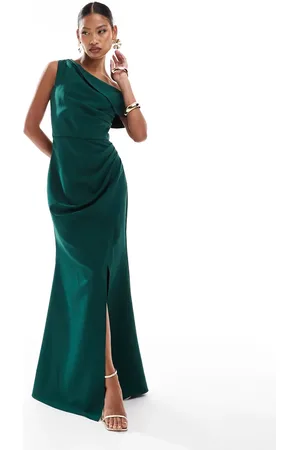 Jarlo Jarol off-the-shoulder slit maxi dress in emerald