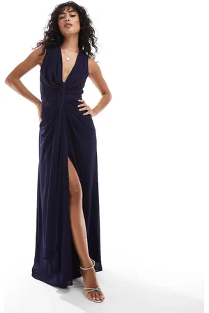 TFNC Plunge neck chiffon maxi dress in midnight plum