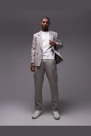 Topman Straight fit textured suit pants in stone