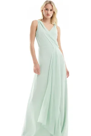TFNC Bridesmaids bardot fitted maxi dress in fresh mint