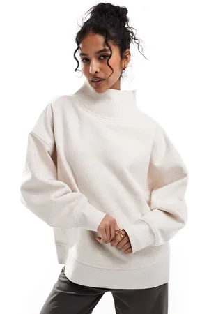 ASOS Heavyweight high neck sweatshirt in oatmeal heather