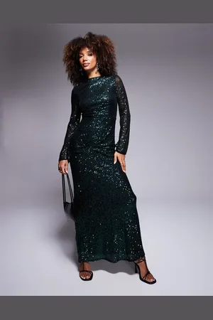 Jaded Rose Long sleeve sequin maxi dress in emerald